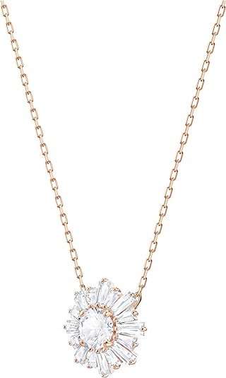 SWAR Sunshine Necklaces and Earrings Jewelry Collection, Clear Crystals, Pink Crystals, Rose Gold-Tone Finish