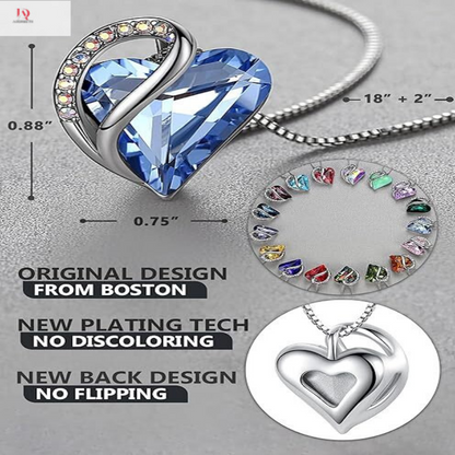 ADORBETH Necklaces for Women, Infinity Love Heart Pendant with Birthstone Crystals, Jewelry Gifts for Wife, Silver Plated 18 + 2 inch Chain, Graudation Anniversary Birthday Gift for Mom Girls Her