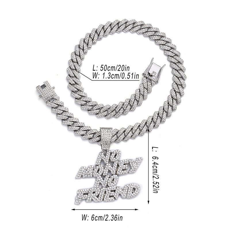 New Alphabet Hip Hop Necklace Wild Alloy Rhinestone Cuban Chain Necklace