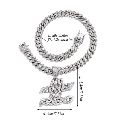 New Alphabet Hip Hop Necklace Wild Alloy Rhinestone Cuban Chain Necklace