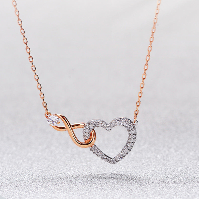 Swar Infinity Heart Jewelry Collection, Necklaces and Bracelets, Rose Gold & Rhodium Tone Finish, Clear Crystals
