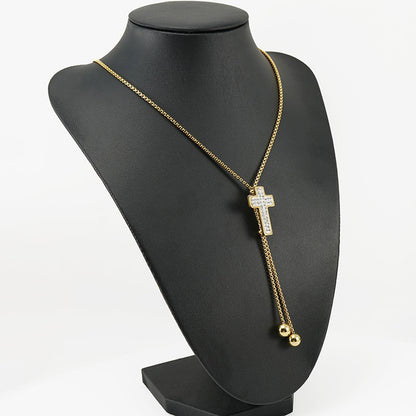 Baguette Cut Cross Bolo Tie Necklace