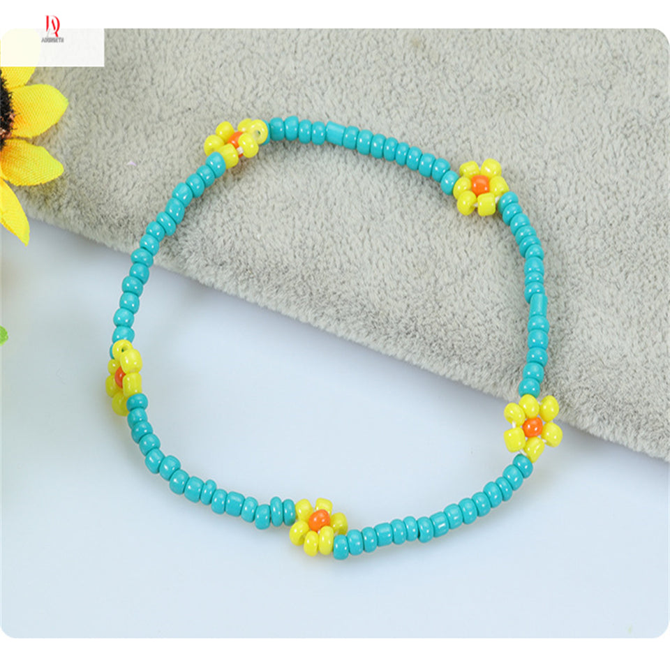 New!! Rice bead small daisy anklet starfish turquoise summer beach surfing ankle chain