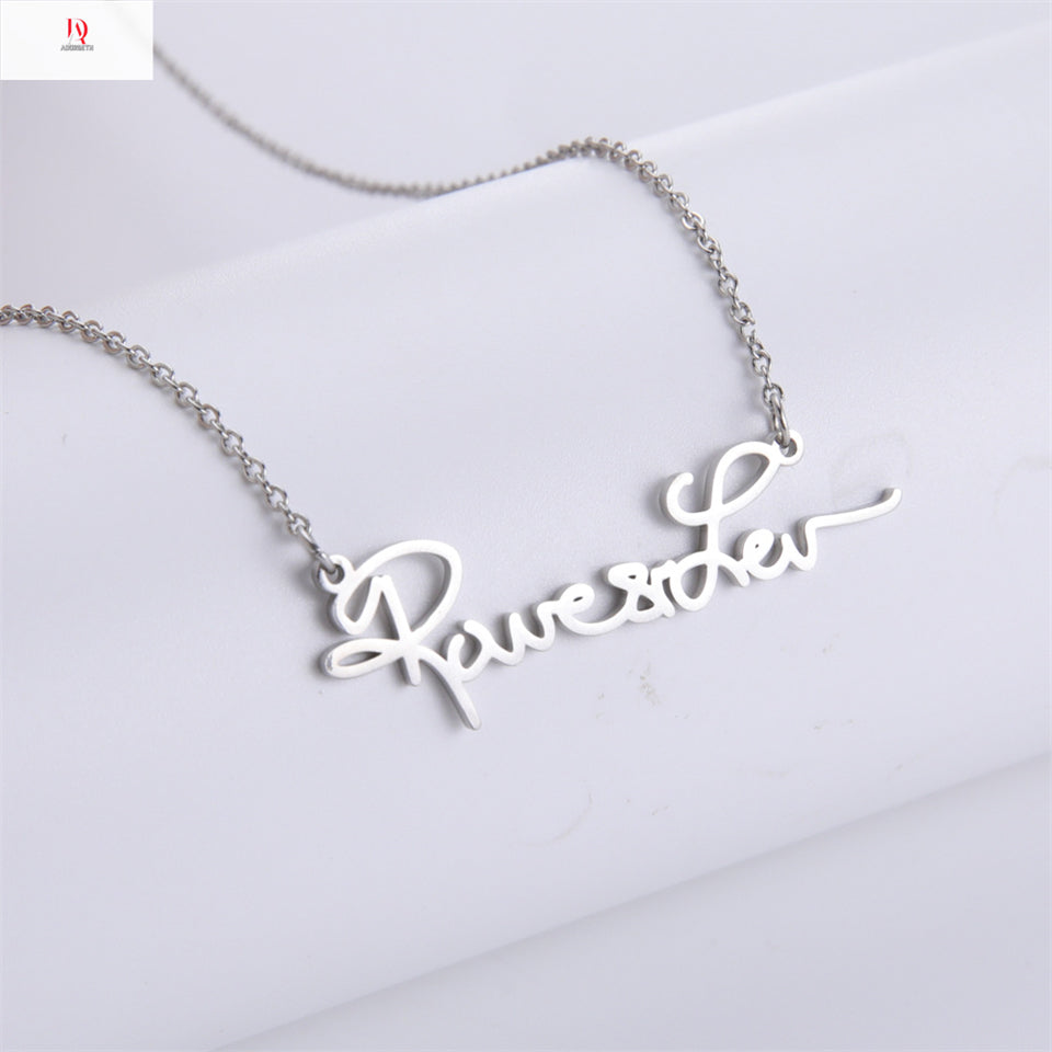 Personalized name customization! Titanium steel cut handwritten English name letter pendant