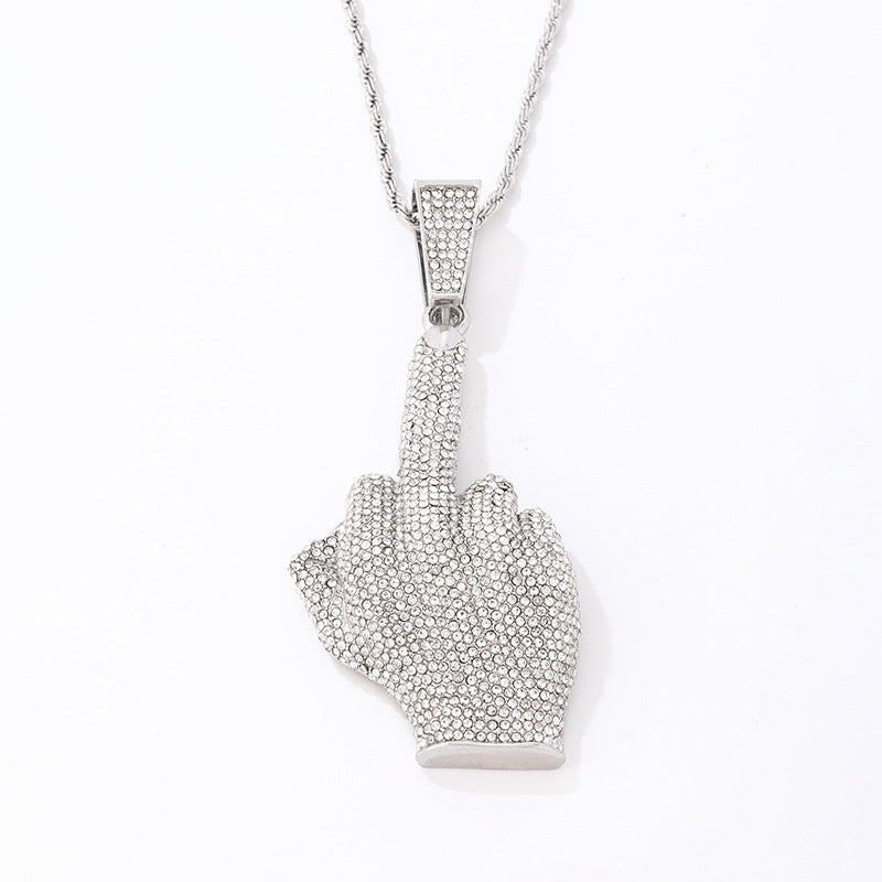 Middle Finger Alloy Diamond-Encrusted Hip-Hop Pendant