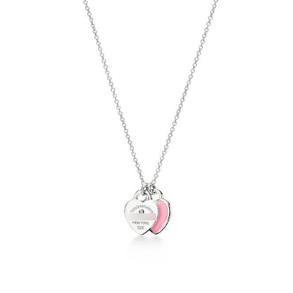 TIFF 925 silver V gold fashionable commuting simple enamel double heart necklace