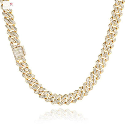 14mm Iced Miami Cuban Link Chain  S925 MOISSANITE CUBAN BRACELET 14K GOLD