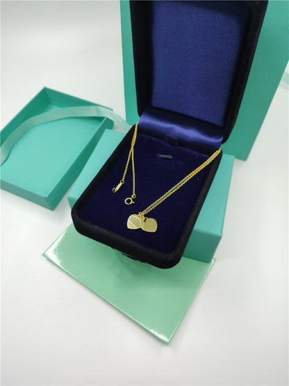 TIFF 925 silver V gold fashionable commuting simple enamel double heart necklace