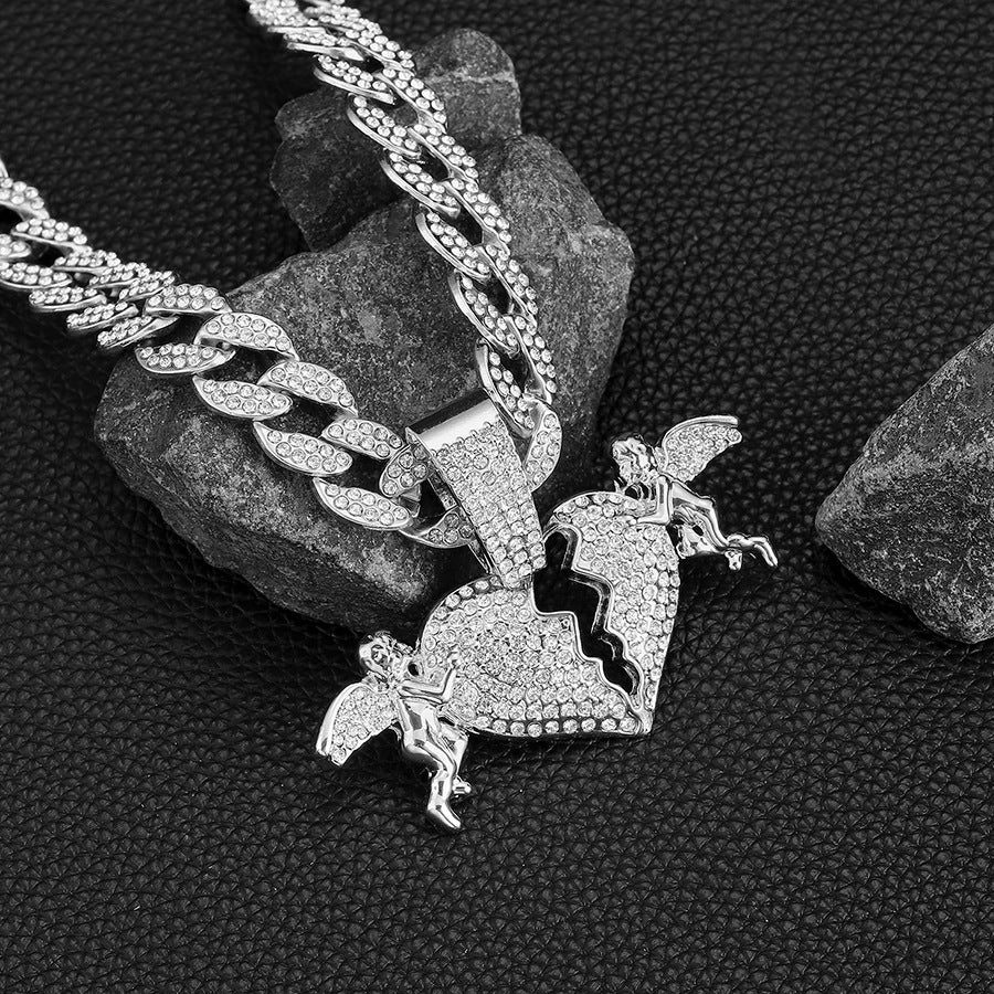 Full Diamonds Love Angel Pendant Cuban Chain Street Hip Hop Fashion Pendant