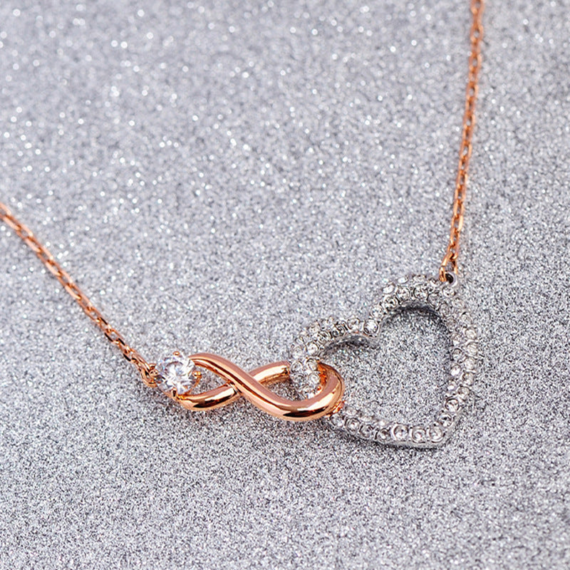 Swar Infinity Heart Jewelry Collection, Necklaces and Bracelets, Rose Gold & Rhodium Tone Finish, Clear Crystals