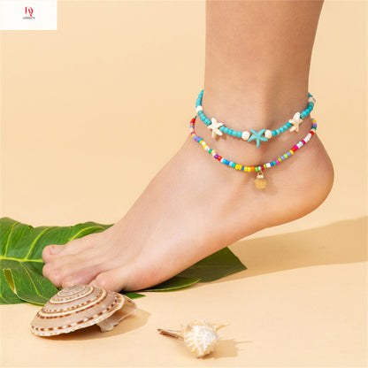 New!! Rice bead small daisy anklet starfish turquoise summer beach surfing ankle chain