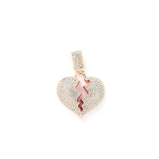 Personality Ins Style 18k Alloy Full Of Diamond Broken Heart Painting Oil Pendant Necklace