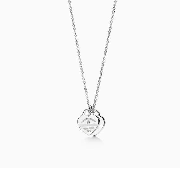 TIFF 925 silver V gold fashionable commuting simple enamel double heart necklace