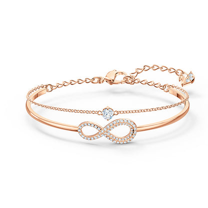 Swar Infinity Heart Jewelry Collection, Necklaces and Bracelets, Rose Gold & Rhodium Tone Finish, Clear Crystals