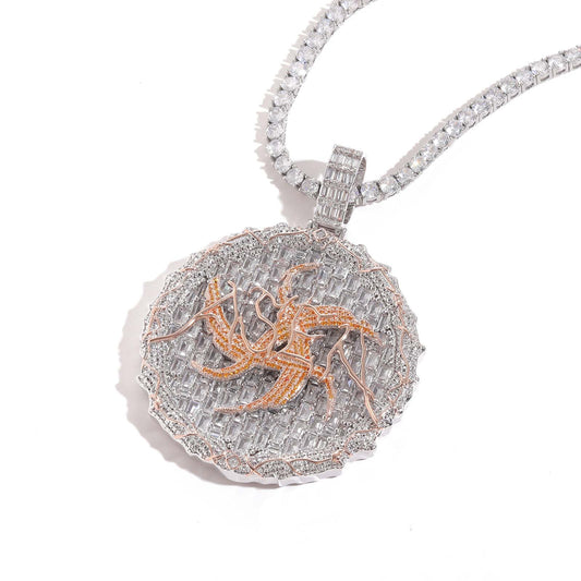 ASEN Large Round Cake Necklace T-Square Zircon Hip-Hop Pendant