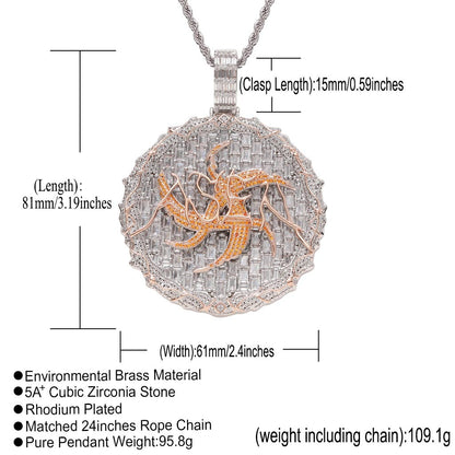 ASEN Large Round Cake Necklace T-Square Zircon Hip-Hop Pendant