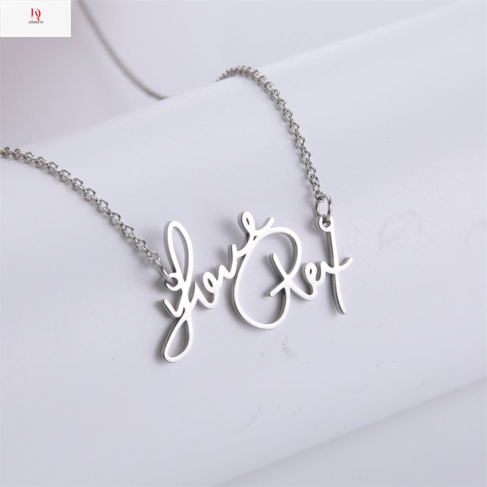 Personalized name customization! Titanium steel cut handwritten English name letter pendant