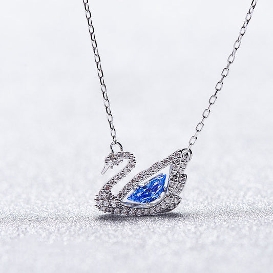 Dancing Swan necklace Swan, Blue, Rhodium plated