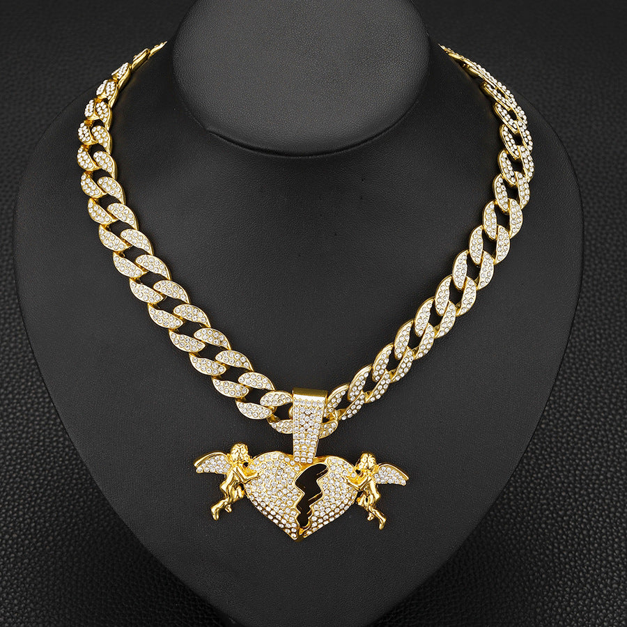 Full Diamonds Love Angel Pendant Cuban Chain Street Hip Hop Fashion Pendant