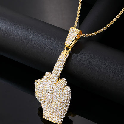 Middle Finger Alloy Diamond-Encrusted Hip-Hop Pendant