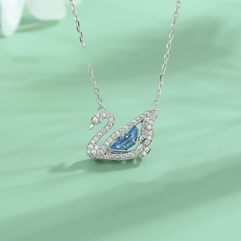 Dancing Swan necklace Swan, Blue, Rhodium plated