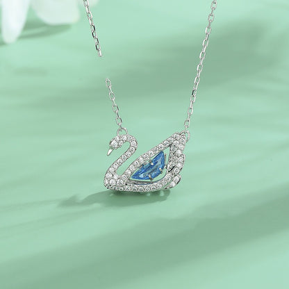 Dancing Swan necklace Swan, Blue, Rhodium plated