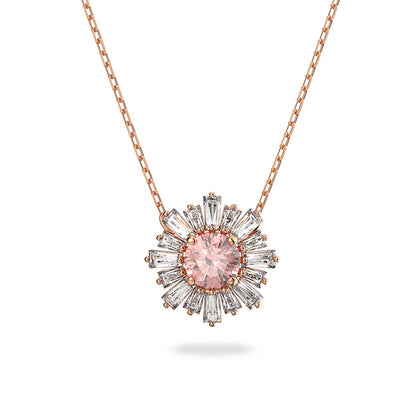 SWAR Sunshine Necklaces and Earrings Jewelry Collection, Clear Crystals, Pink Crystals, Rose Gold-Tone Finish