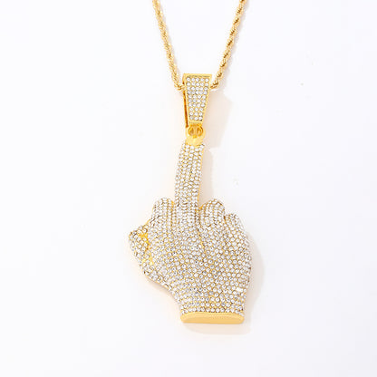 Middle Finger Alloy Diamond-Encrusted Hip-Hop Pendant