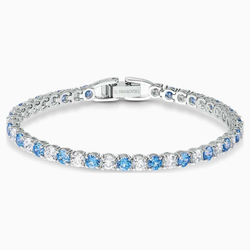 Swar Angelic  Bracelet Crystal Jewelry Collection, Rhodium Tone Finish, Blue Crystal, Pink Crystal, Clear Crystal
