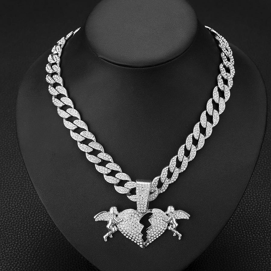 Full Diamonds Love Angel Pendant Cuban Chain Street Hip Hop Fashion Pendant