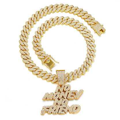 New Alphabet Hip Hop Necklace Wild Alloy Rhinestone Cuban Chain Necklace