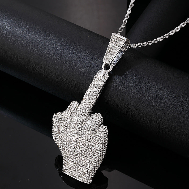 Middle Finger Alloy Diamond-Encrusted Hip-Hop Pendant