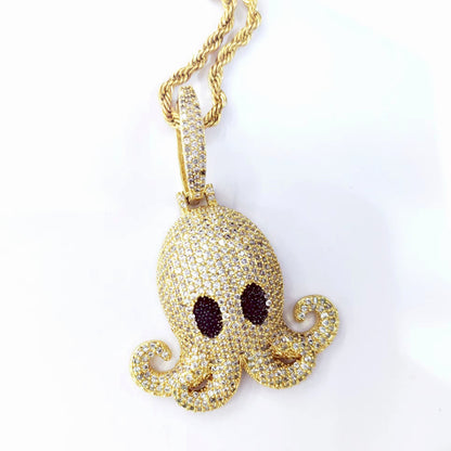 Zirconia Squid Pendant Hip Hop Necklace