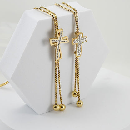 Baguette Cut Cross Bolo Tie Necklace