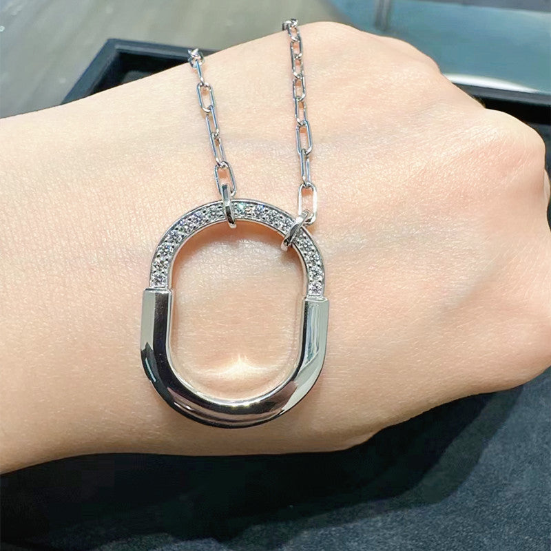 Tiff  Lock Pendant in White Gold with Pavé Diamonds