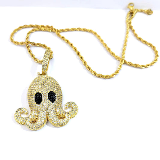 Zirconia Squid Pendant Hip Hop Necklace