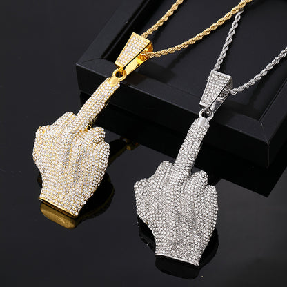 Middle Finger Alloy Diamond-Encrusted Hip-Hop Pendant