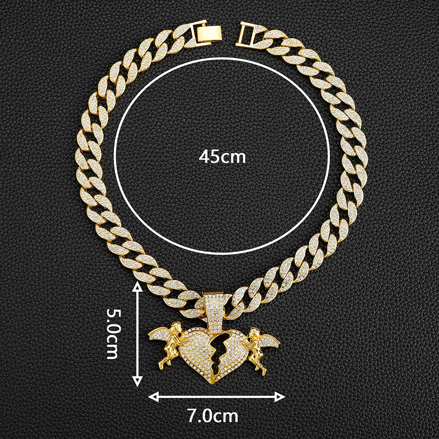 Full Diamonds Love Angel Pendant Cuban Chain Street Hip Hop Fashion Pendant