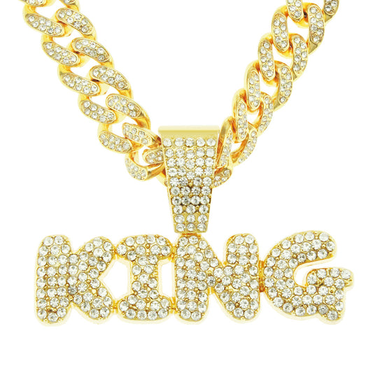 Hip Hop King All-Over Diamond Letter Pendant Necklace