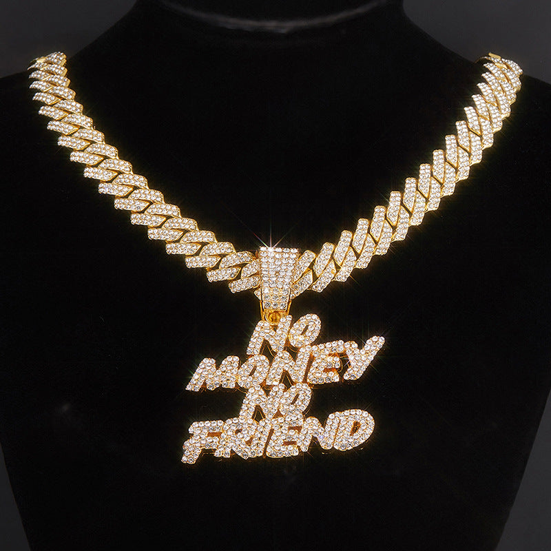 New Alphabet Hip Hop Necklace Wild Alloy Rhinestone Cuban Chain Necklace