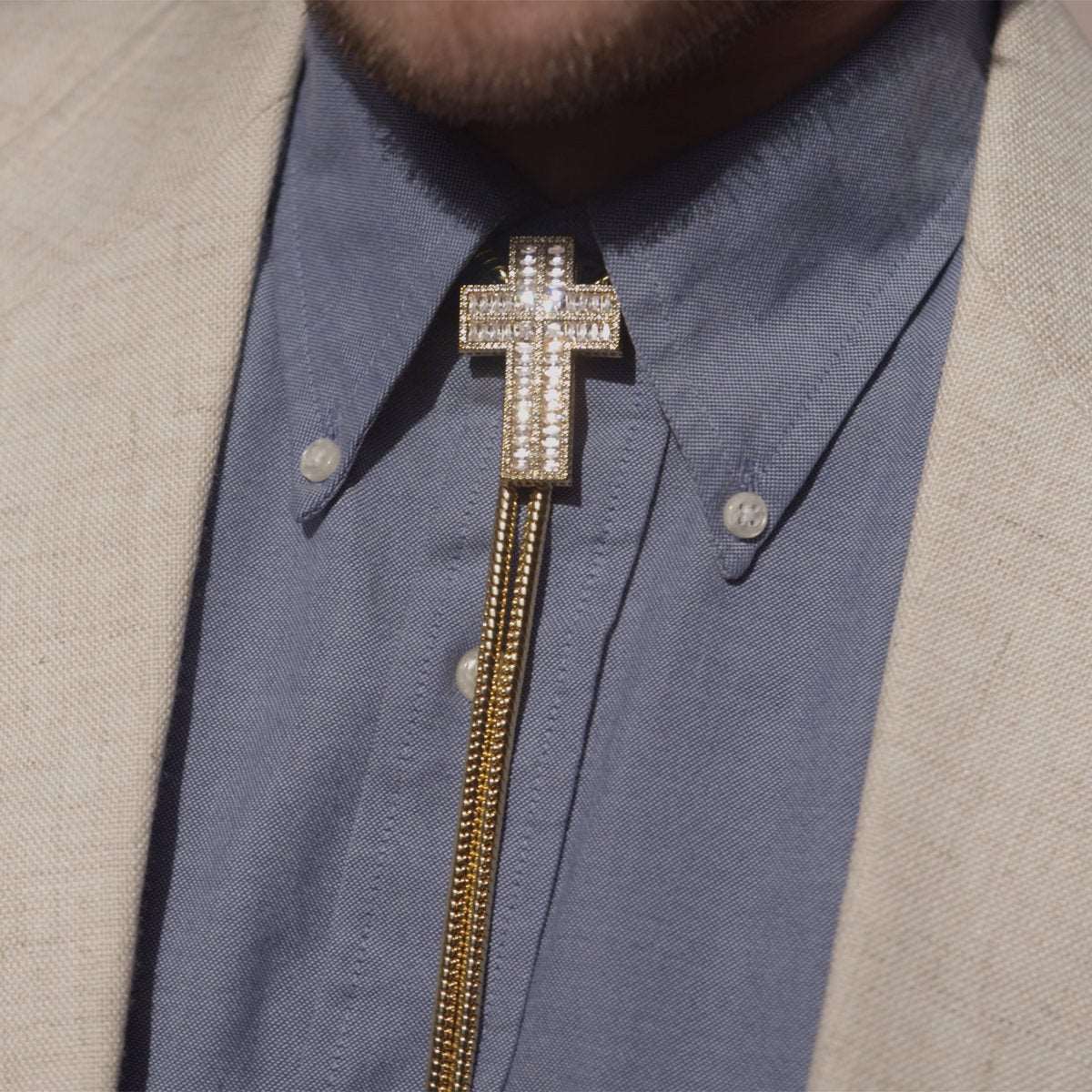 Baguette Cut Cross Bolo Tie Necklace