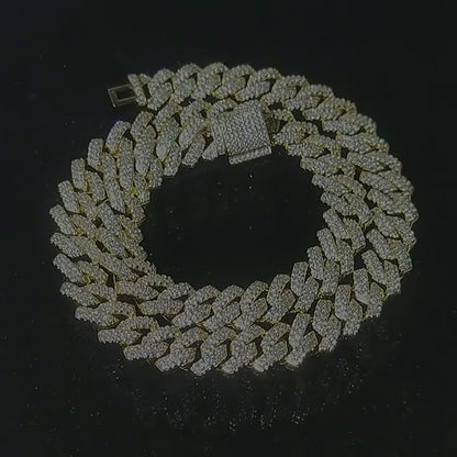 14mm Iced Miami Cuban Link Chain  S925 MOISSANITE CUBAN BRACELET 14K GOLD