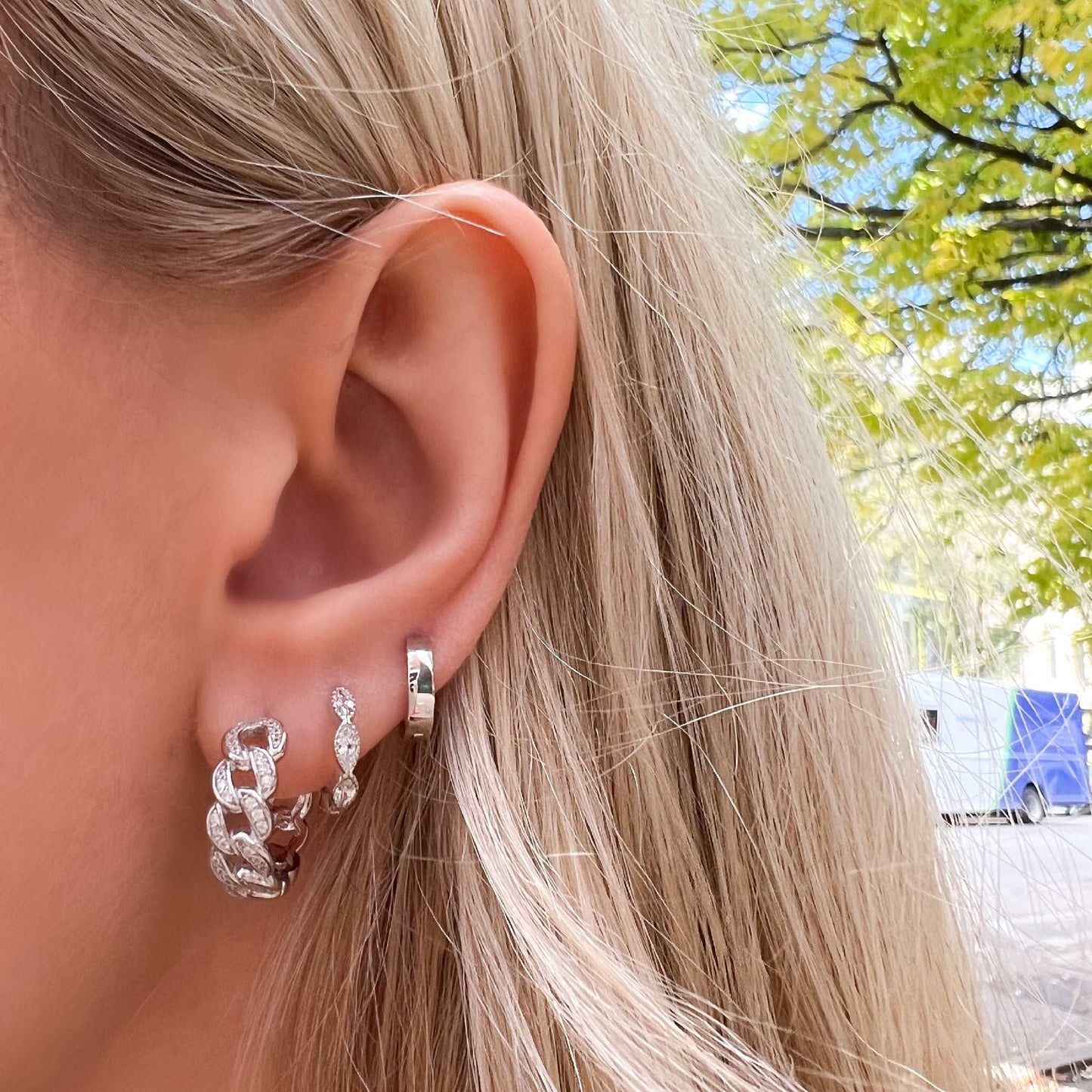 Cz Chain Link Hoop Earrings