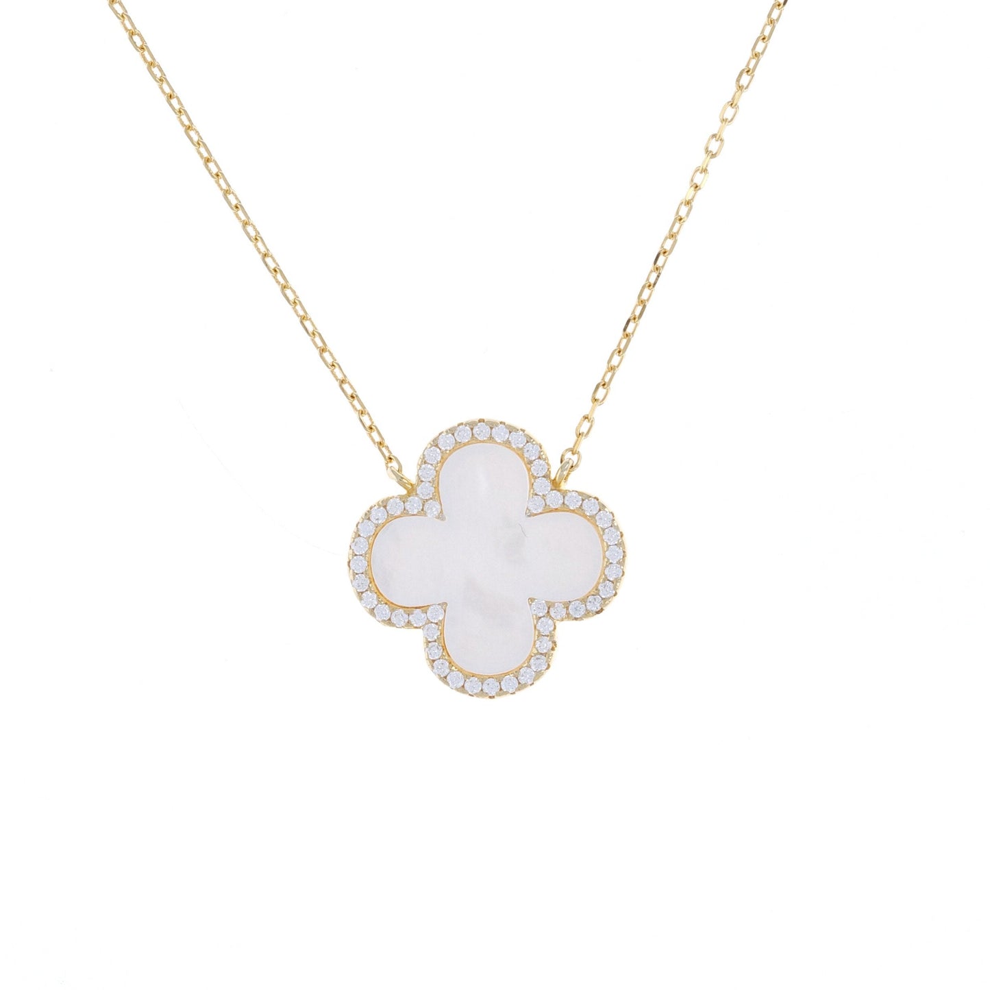 Large Pearl Sparkle Halo Clover Necklace