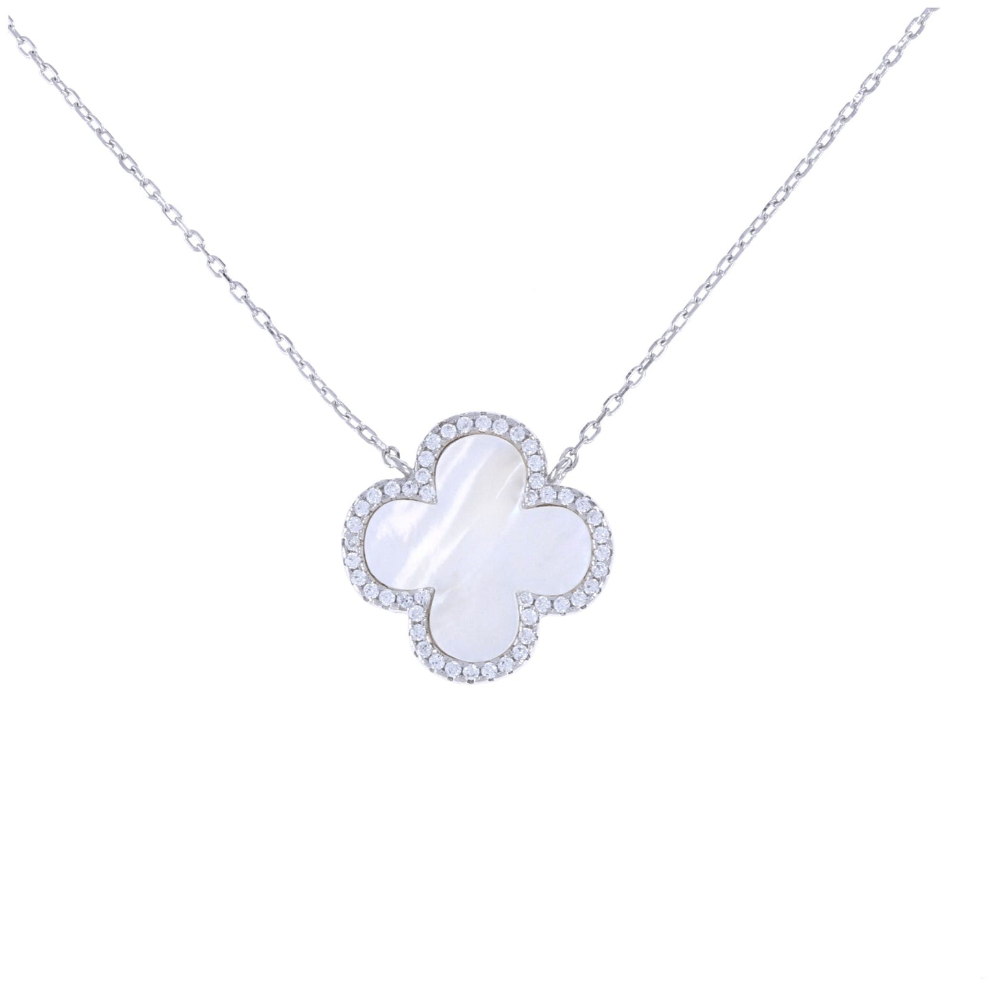 Large Pearl Sparkle Halo Clover Necklace