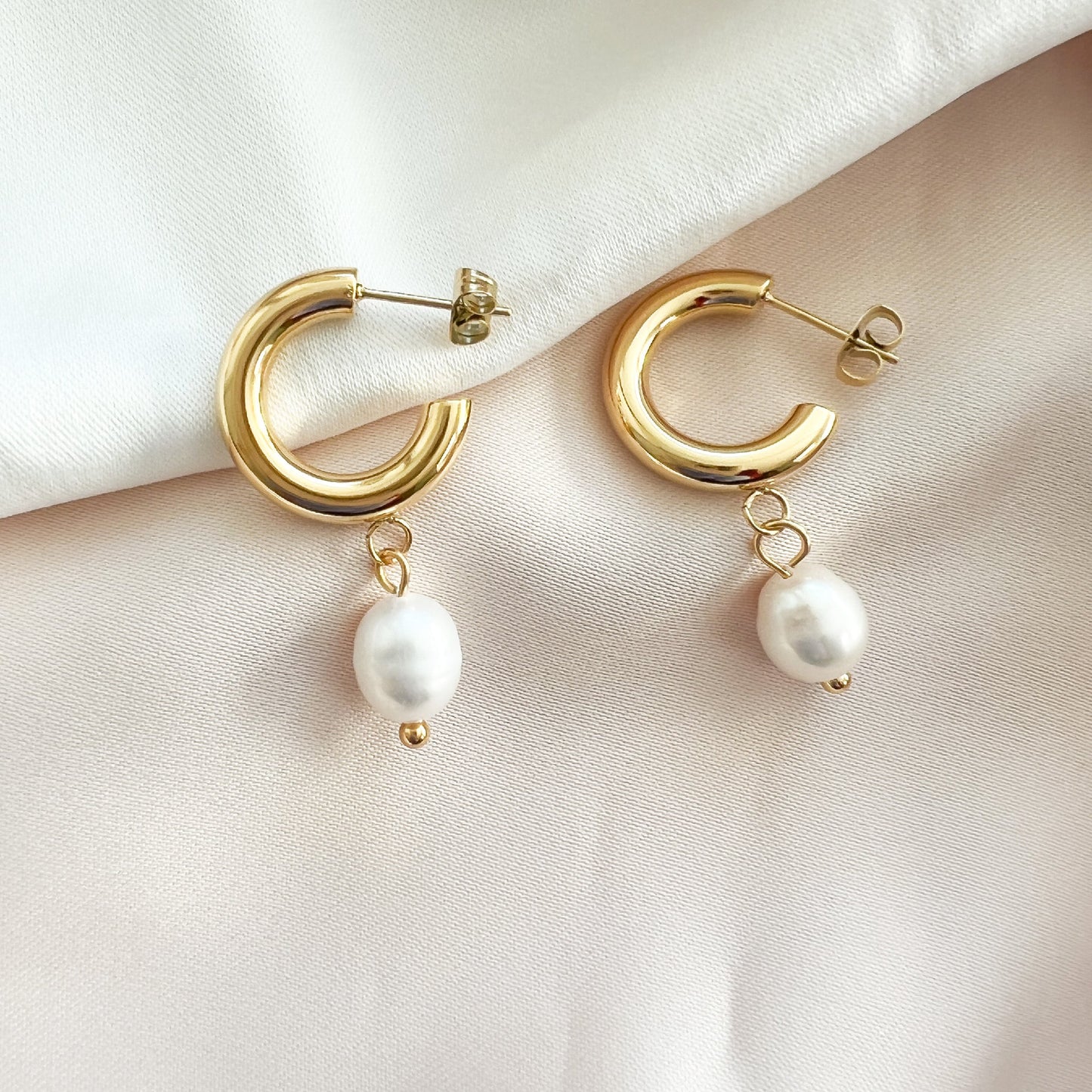 Pearl Charm Hoops