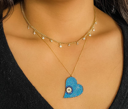 Sideways Evil Eye Heart Necklace