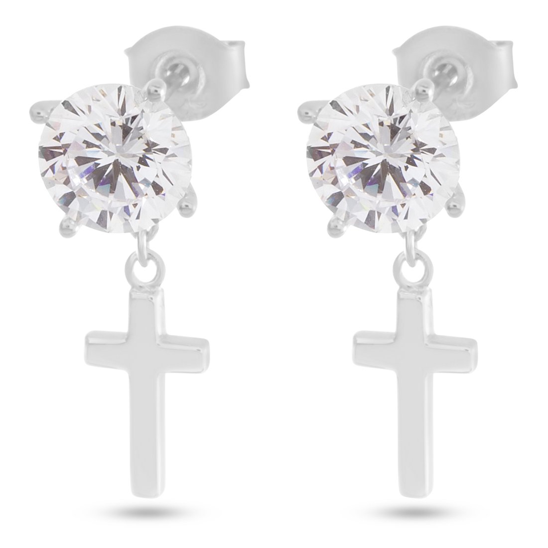 Brilliant-Cut Hanging Cross Earrings