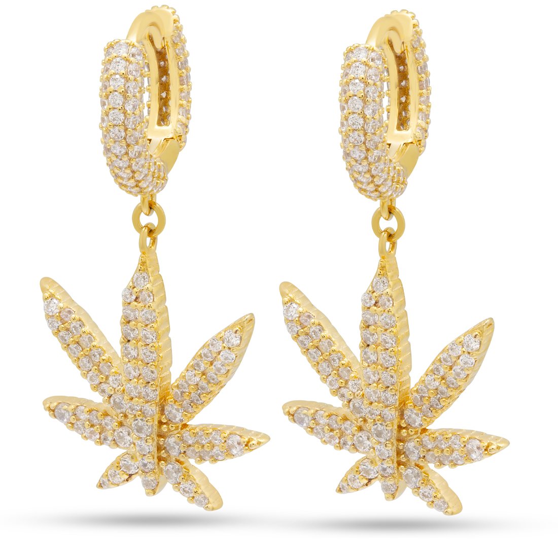 Iced Cannabis Leaf Hanging Earrings