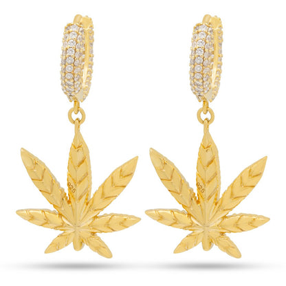 Iced Cannabis Leaf Hanging Earrings